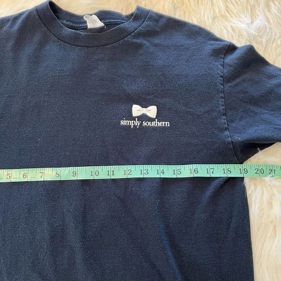 Vintage Simply Southern Shirt Womens Medium Blue Pink Long Sleeve Bow Spell Out - Picture 6 of 8